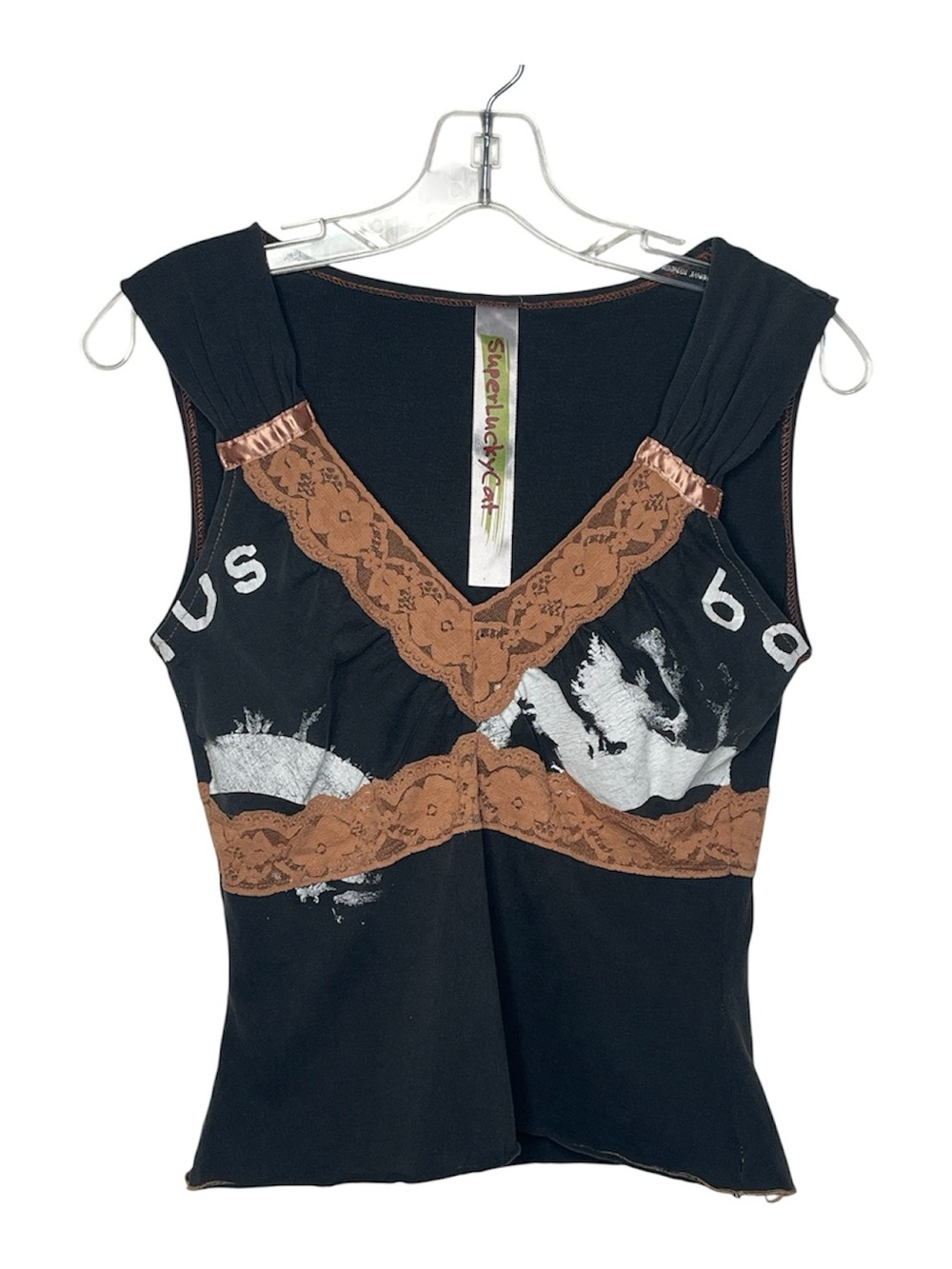 DIY Bauhaus Deconstructed Tank Top Lace Trim Sz M Goth Girl Super Lucky Cat